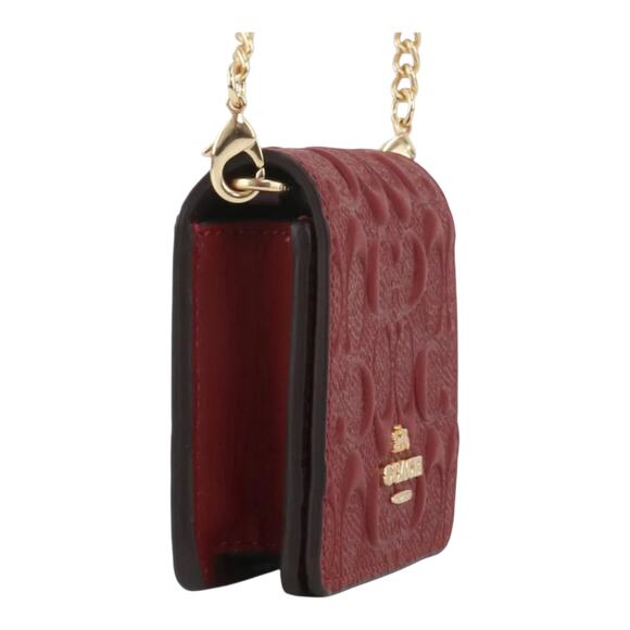 COACH MINI WALLET ON A CHAIN IN SIGNATURE EMBOSSED CALF LEATHER CHERRY RED NEW! - Picture 7 of 9